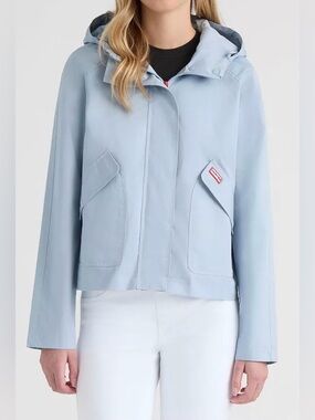 Hunter Women's Julia Cotton Water Repellent Short Rain Jacket | Washed Blue | L